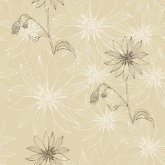 Vintage seamless pattern with beautiful flowers. Hand drawn floral vector illustration.