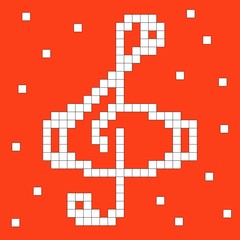 Vector illustration of white treble clef on bright red background