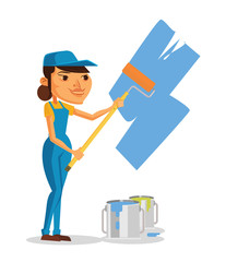 Girl painter. Vector flat cartoon illustration