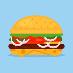 Flat hamburger. Vector cartoon flat illustration