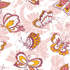 Obraz na płótnie Canvas floral seamless pattern with butterflies characters