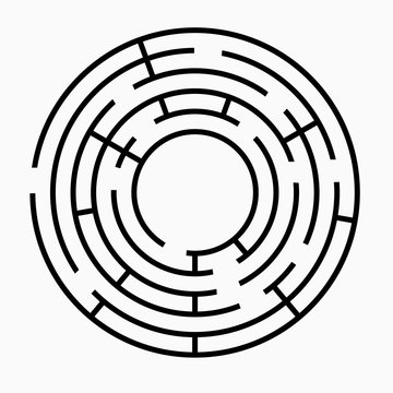 Black round maze on a white background