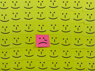 Crying and happy concept. Background of Sticky Notes.