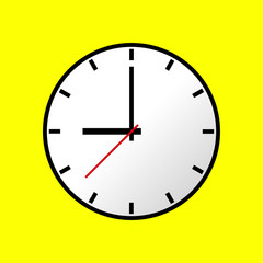 Clock icon, Vector illustration, flat design. Easy to use and edit. EPS10. Yellow background.