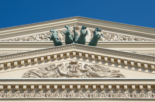 Apollo's Quadriga on the pediment of the Bolshoi theatre, Moscow, Russia
