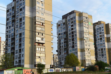 Old blocks of flats in depressed area of the capital city of Sofia, Bulgaria. The country is part of the EU but still suffers from its socialists past