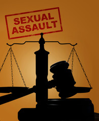 Sexual Assault stamp and gavel with scales