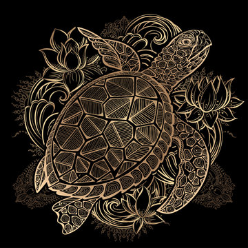 vector sea turtle gold