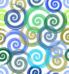 Seamless spiral background. Watercolor vector brush spiral. Green and blue spiral. Spiral on white background. Vector abstract background. Modern spiral ornament. Seamless modern patterns.