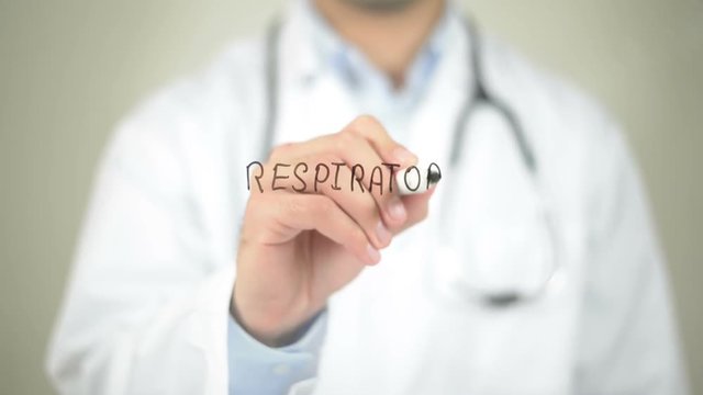 Respiratory Therapy, Doctor writing on transparent screen
