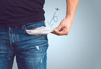 Man in jeans with empty pocket