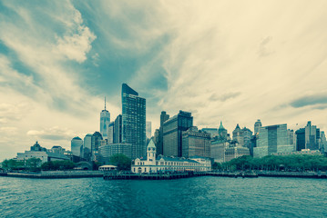 Obraz premium Skyline Manhattan & Battery Park, vintage Look