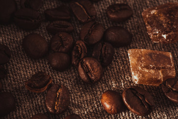 scattering of coffee beans and sugar