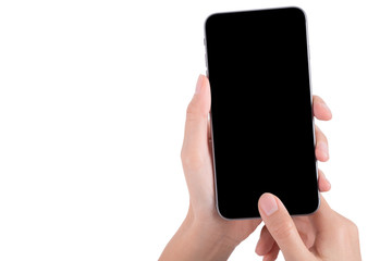 woman hand holding the phone tablet isolated on white background