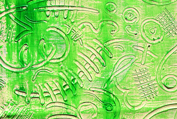 Green oil abstract background painting, green acrylic paint on a canvas.