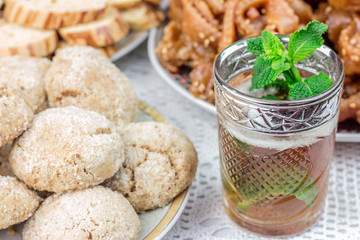 Moroccan tea glasses and biscuit