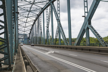 Torun famous truss bridge over Vistula river. Transportation infrastructure.