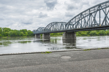 Torun famous truss bridge over Vistula river. Transportation infrastructure.