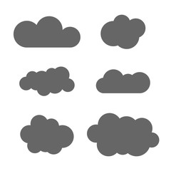Cloud icons set. Gray outline isolated on white background. Collection template elements design. Symbol of space, weather, clear and nature. Abstract signs. Flat graphic style. Vector Illustration