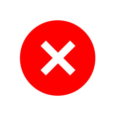 Fototapeta premium Cross sign element. Red X icon isolated on white background. Simple mark graphic design. Round shape button for vote, decision, web. Symbol of error, check, wrong and stop, failed. Vector illustration