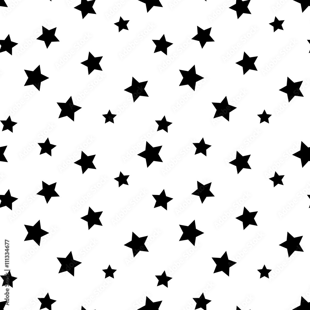 Wall mural star seamless pattern. black and white retro background. chaotic elements. abstract geometric shape 