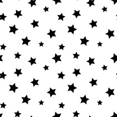 Star seamless pattern. Black and white retro background. Chaotic elements. Abstract geometric shape texture. Effect of sky. Design template for wallpaper, wrapping, fabric, textile Vector Illustration