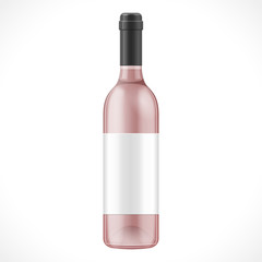 Pink Glass Wine Cider Bottle With Label. Illustration Isolated On White Background. Mock Up Template Ready For Your Design. Product Packing Vector EPS10. Isolated.