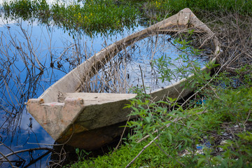 Sunk boat on the lake of Scadar in Montenegro