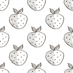 Seamless vector pattern with hand drawn fruits. Background with strawberries. Series of Cartoon, Doodle, Sketch and Hand drawn Seamless Patterns.