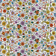 Colored seamless hand drawn patterns with flowers. Ornate patterns with abstract flowers and leaves. Doodle floral backgrounds. Zentangle inspired patterns. Colorful patterns for your business. 