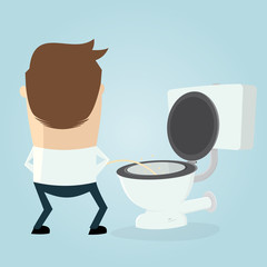 man peeing on the toilet seat