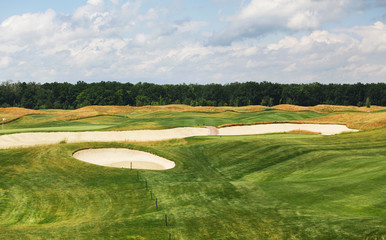 Golf course landscape with sand bankers. 