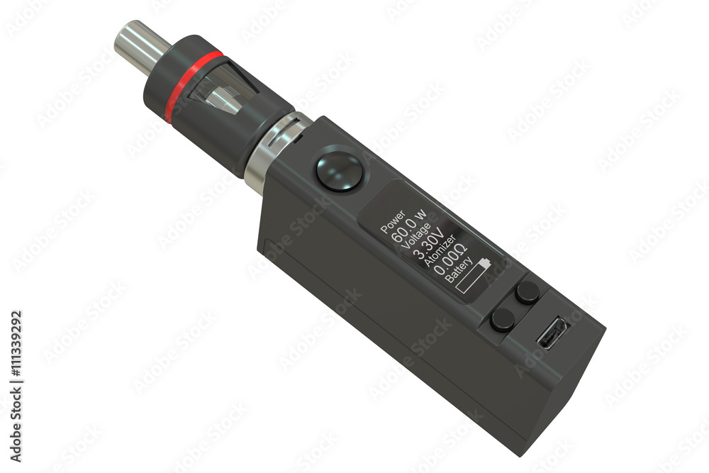 Poster box mod e-cigarette, 3d rendering