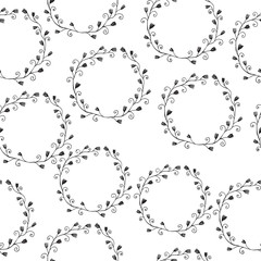 Seamless pattern with black line floral circle
