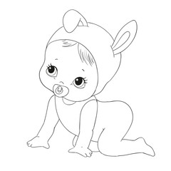 Cute baby character. Vector coloring book