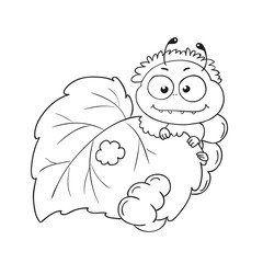 Funny caterpillar eats the leaves. Character caterpillar for coloring book