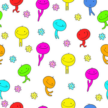 Seamless pattern of funny men and flowers.