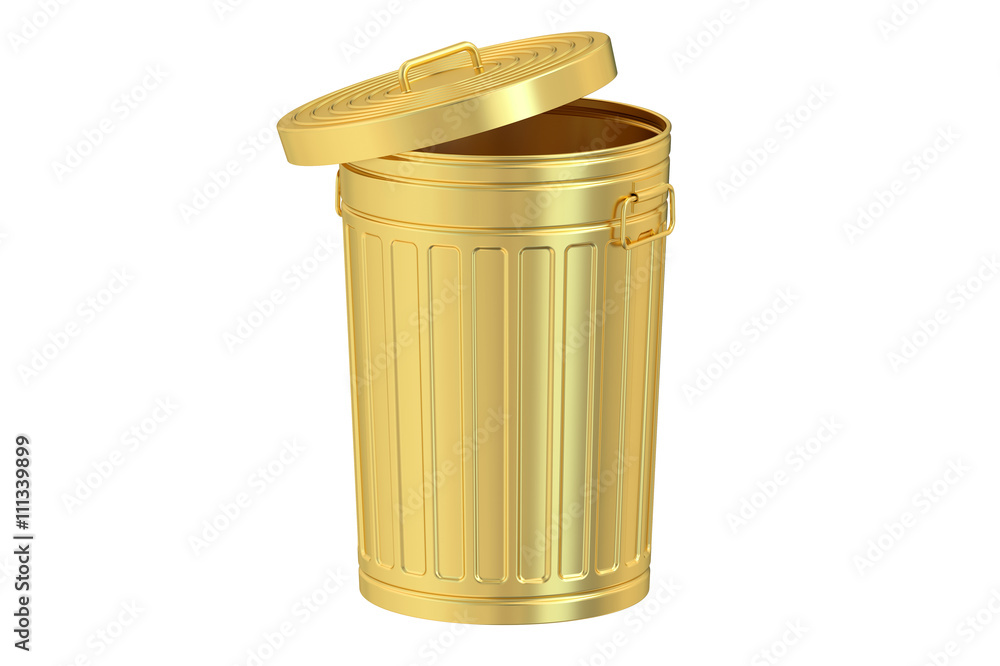 Poster golden garbage can, 3d rendering
