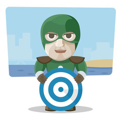 Superhero with the shield. Vector illustration on a background.