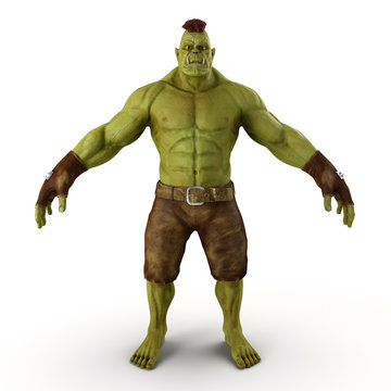 Green Orc Isolated on White 3D Illustration