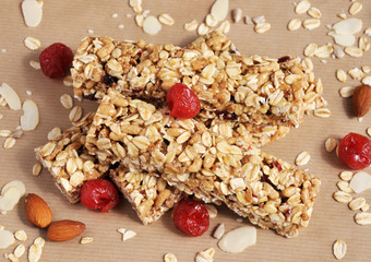 Organic granola bars with nuts and dry fruits