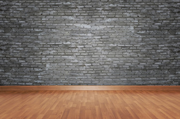 brown wood plank floor with black brick texture wall