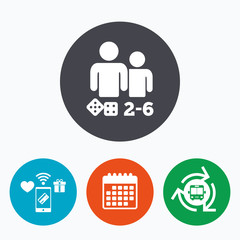 Board games sign icon. 2-6 players symbol.
