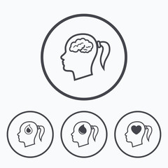 Head with brain icon.Female woman symbols.