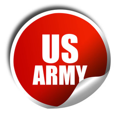 us army, 3D rendering, red sticker with white text