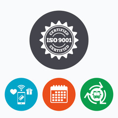 ISO 9001 certified sign. Certification stamp.