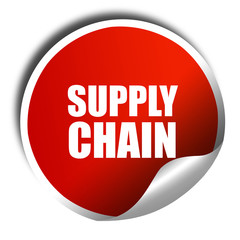 supply chain, 3D rendering, red sticker with white text