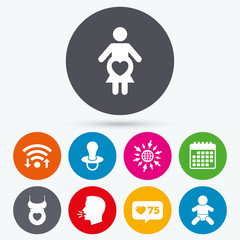 Maternity icons. Baby infant, pregnancy, dummy.
