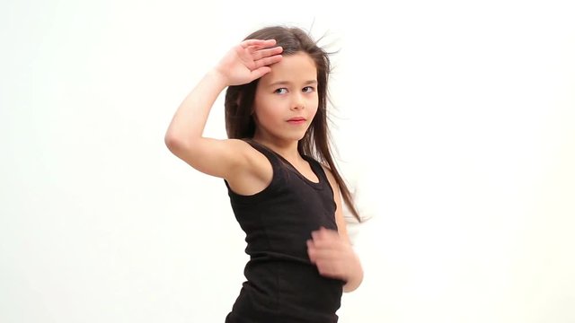 Girl shows a model pose