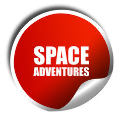 space adventures, 3D rendering, red sticker with white text